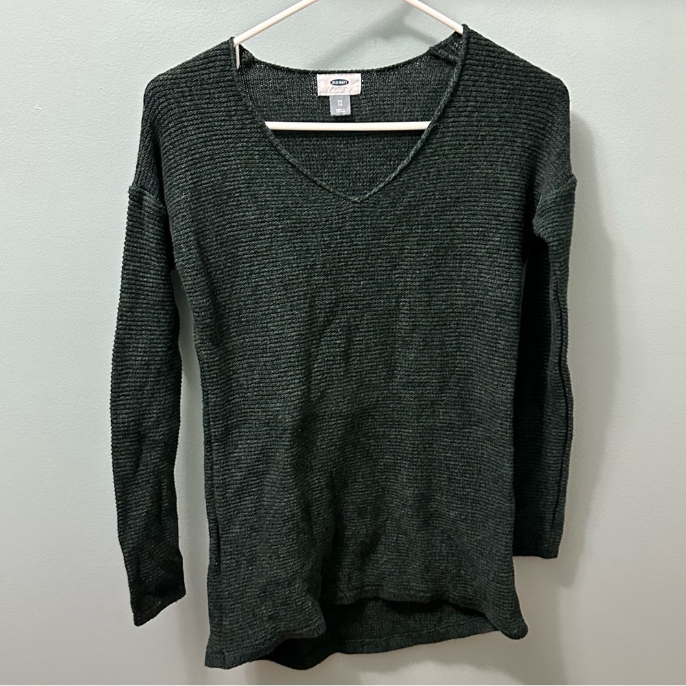 Old Navy Womens Tunic Sweater Green Marled Long Sleeve V Neck Tight Knit small